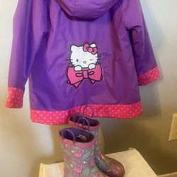Kids Rain Jacket(5) And Rain Boots( 9/10)Combo