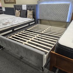 Brand New Gray Velvet Full Size LED Platform Bedframe