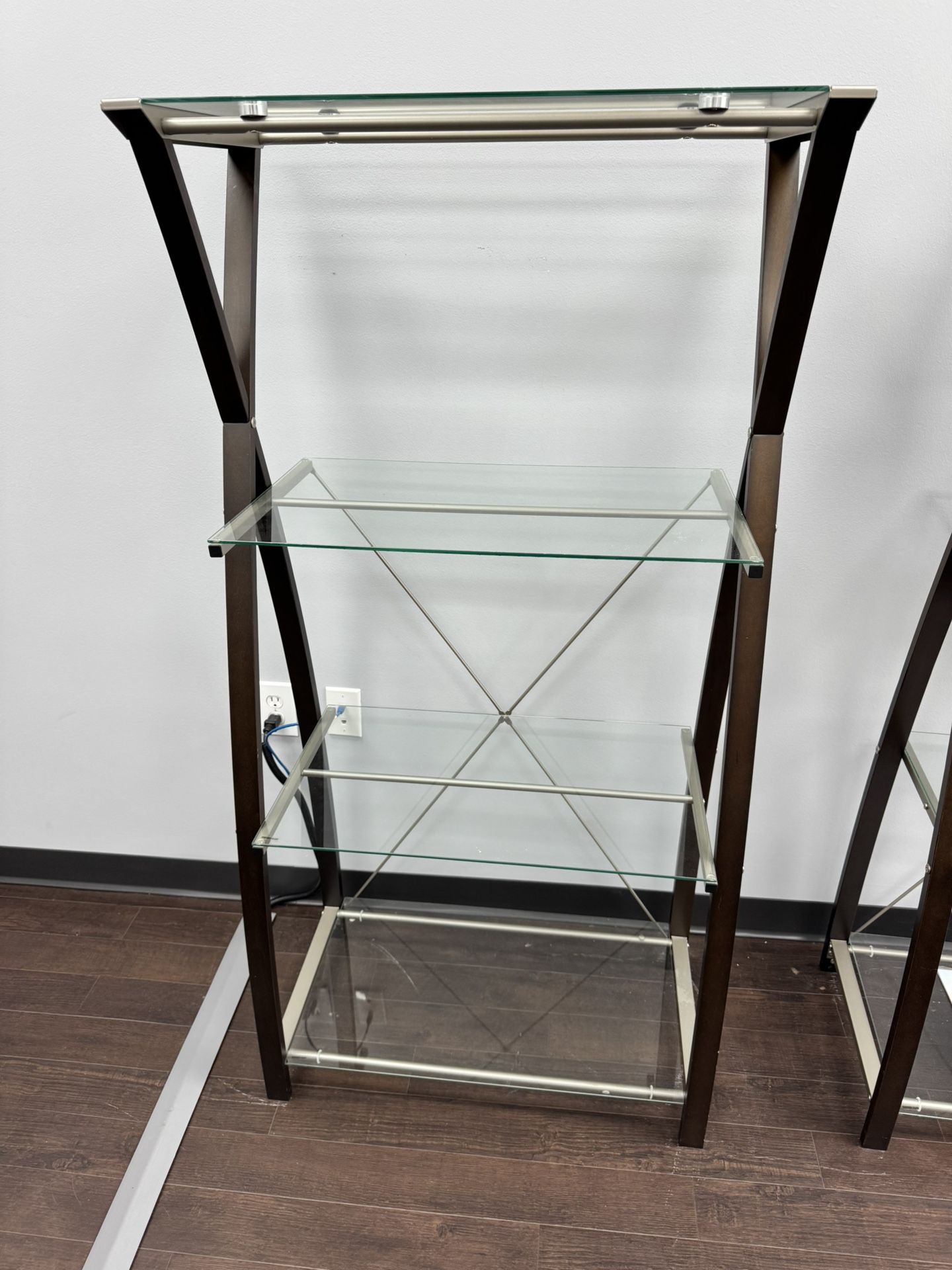 Modern Glass & Metal Shelf Unit – 4 Tier Display / Storage Rack