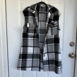 SHEIN Plaid Sleeveless Button Down Brushed Vest Jacket size M