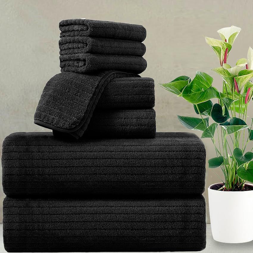 8 Piece Oversized Towel Set Bath Towels & Hand Towels 3 Sizes Black