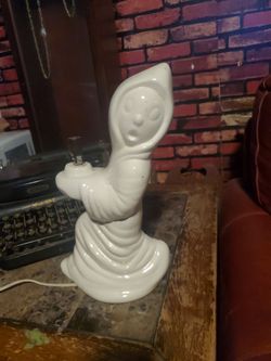 BOO Vintage White Ceramic Ghost Figure Lamp