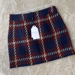 Plaid A Line Skirt Blue Burgundy Tan Small