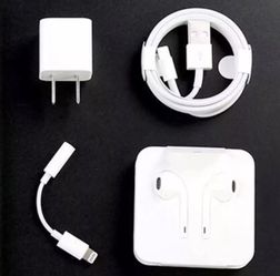 Original Apple iPhone X 8 7 Plus set of Accessories EarPods headphones charger 3.5 mm Apple adapter lightning cable