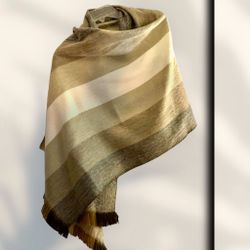 Soft And Cozy Alpaca Long Scarf/Shawl/Wrap. Color Beige And Brown. New Handmade Imported 