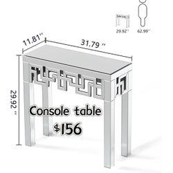 😀 Silver Console Table with Mirrored Finished, Modern Glass Entryway Table Geometric Design, 32 inches Wide Decorative Small Console Table 