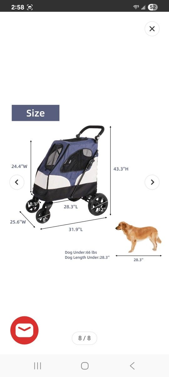 Foldable Travel Dog Stroller Pet Gear Stroller with Adjustable Handle & Mesh Window,