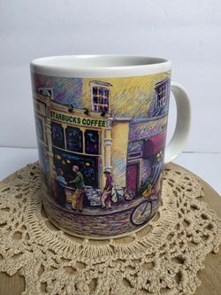 Starbucks Barista 2001 Vintage Village Cafe Themed Coffee Mug 18 oz.