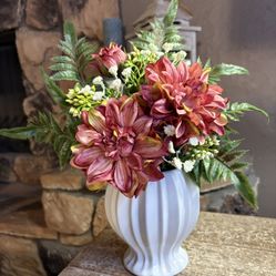 Ht-14in Width-16in HANDMADE artificial Floral / Ferns In A White Ceramic Vase 