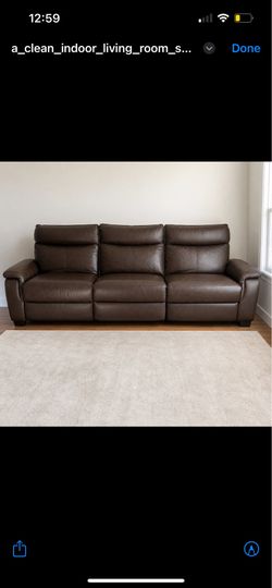 Like-new Latitude Run Enjolie 110” Top-Grain Leather Power Reclining Sofa