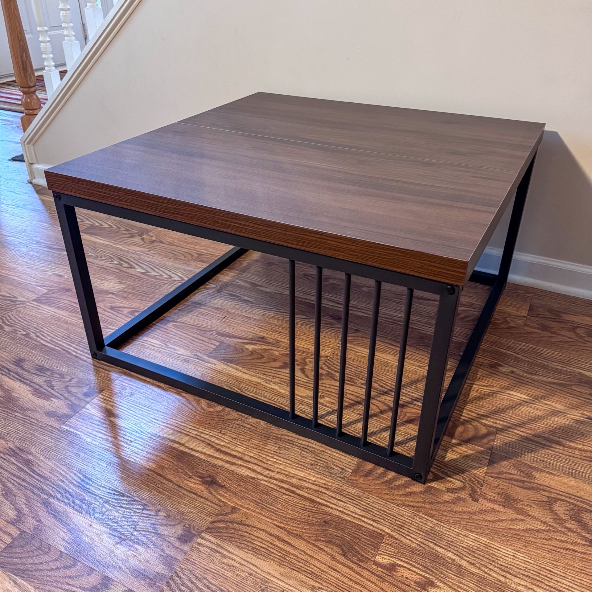 Industrial Square Coffee Cocktail Table - Rustic Wood & Metal End Table