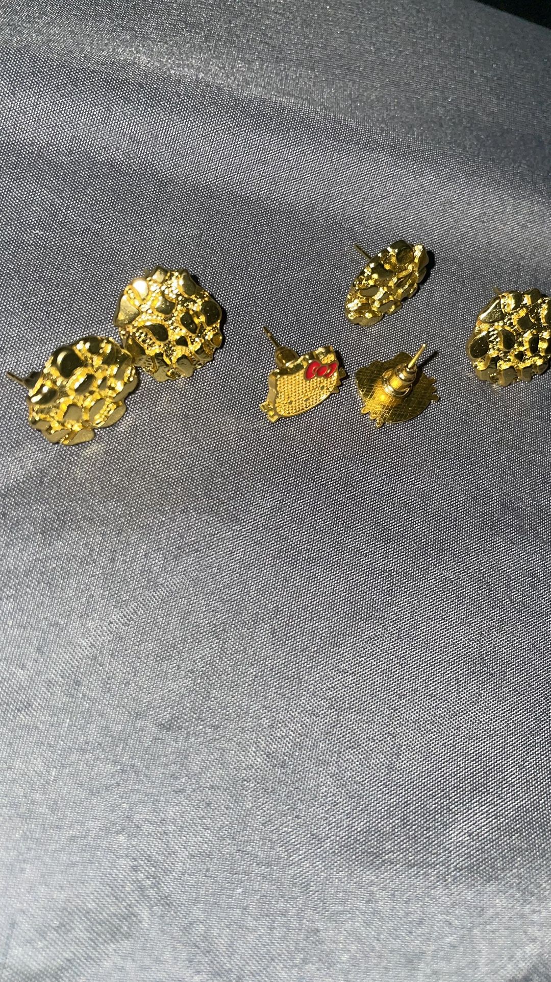 Gold Tone Plated Nugget & HK Earrings