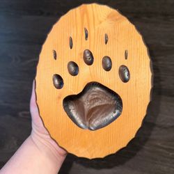 carved painted wood bear paw wall decor art