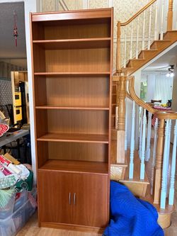 Tall Wood Bookcase with Cabinet