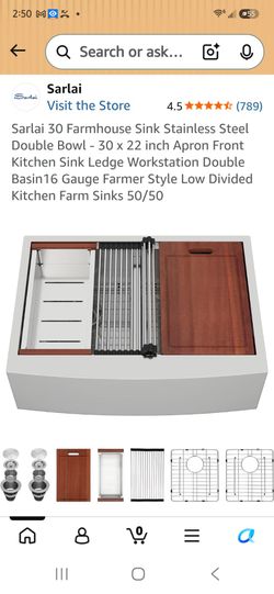 Sarlai 30 Farmhouse Stainless Steel Sink, Double Bowl/Workstation