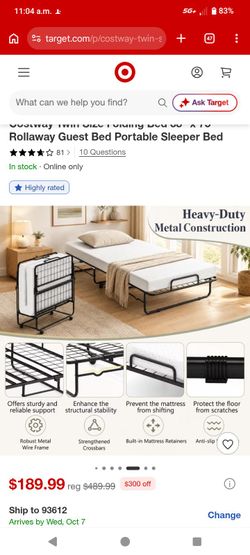 Costway Twin Size Folding Rollaway Guest Bed
