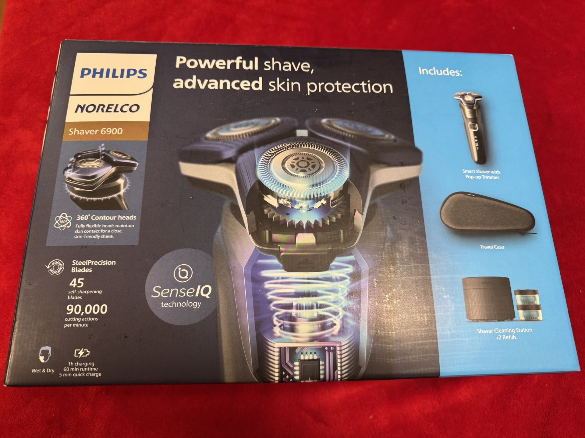 Brand New Philips Norelco Shaver 6900, Smart Shaver with pop up trimmer, travel case, Shaver Cleaning Station plus 2 refills