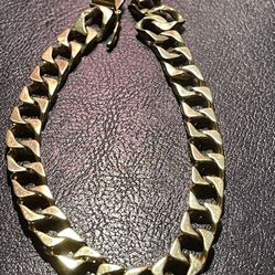 14k Gold Square Link Cuban Bracelet Solid Gold 9mm L 9.25"-9.5" 32.9g Heavy 