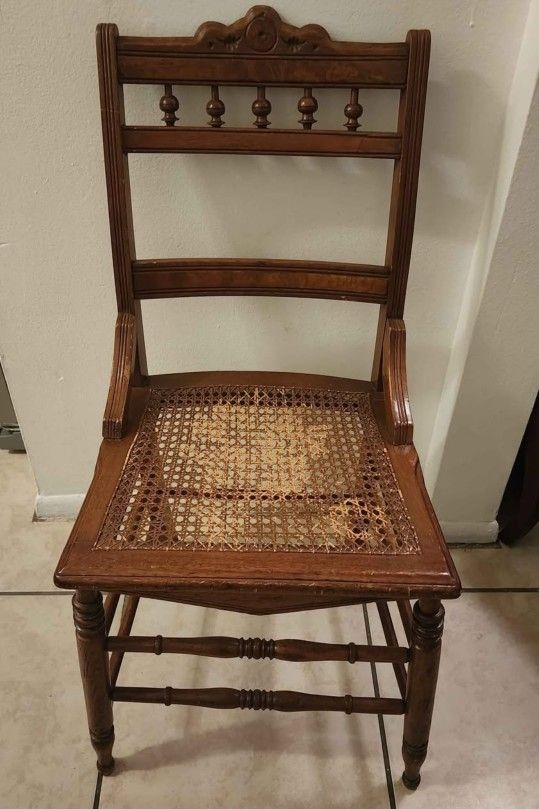 Vintage Eastlake Cane Bottom Wooden Chair