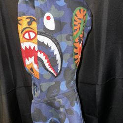 BAPE Double Hooded Blue Tiger Face Hoodie New w Bag & Tags *RARE*