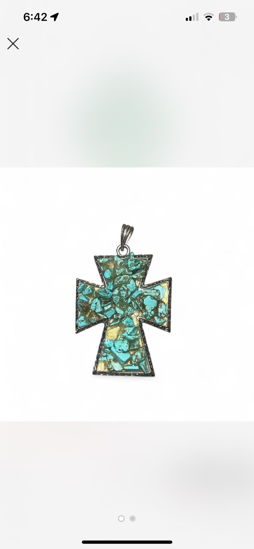 Turquoise cross pendant on a 20" silver plated chain #turquoisependant #crosspendant