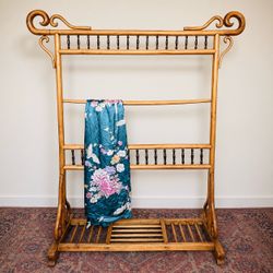 Antique Asian Robe / Blanket Stand Elm Wood