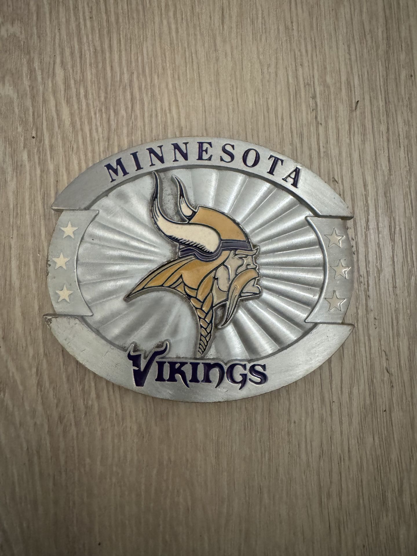 ๐ Vintage Minnesota Vikings Belt Buckle โ SISKIYOU Pewter and Enamel๐