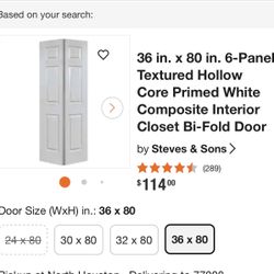 (2) 36 in. x 80 in. 6-Panel Textured Hollow Core Primed White Composite Interior Closet Bi-Fold Door