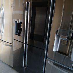 SAMSUNG BLACK STAINLESS STEEL FAMILY HUB SMART 4 DOOR FLEX REFRIGERATOR 