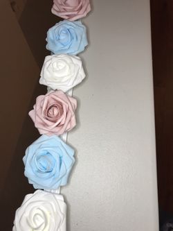 Pink blue and white flower mirror