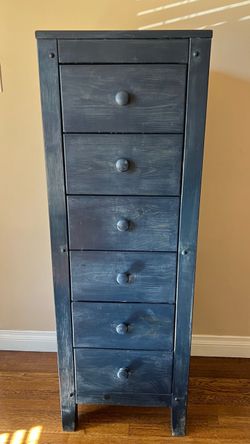 Navy Blue Solid Wood 6-Drawer Cabinet — Slim & Stylish Storage