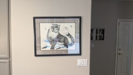 Snow Leopard signed numbered framed in glass