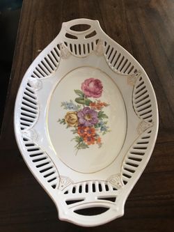 Vintage German Reticulated Pierced Rose Floral Serving Bowl