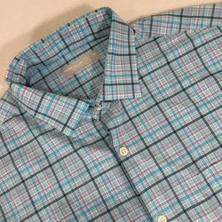 Peter Millar Featherweight Mens XL Blue Plaid Performance Stretch Nylon Shirt