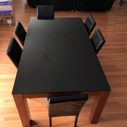 Dania Furniture Kitchen Table - Glass Top - Wooden Base - 4 Chairs