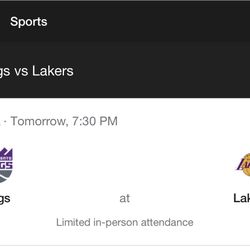 4/30  2 lakers Vs kings Tickets PR 17 Row 10 (must Be Vaccinated OR Have Negative Covid Test Within 72 Hours Of The Game)4/30