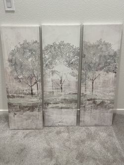 Neutral Shimmering Trees Wall Art Decor 