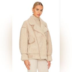 Lamarque Cream Oversized Fleece Sherpa Teddy Coat with Asymmetrical Zipper Med