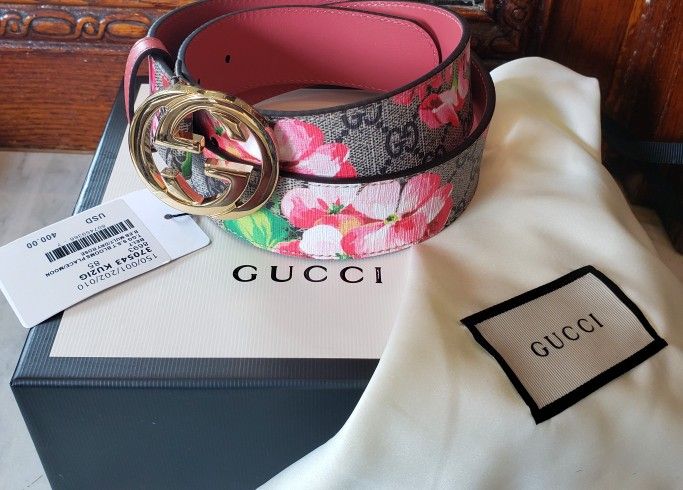 Gucci Classic Leather Belt - Pink Flower Bloom Belt 370543 ALL sizes Available