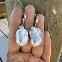 Baroque Pearl Earrings 14.7mm with Sterling Silver Leverbacks – Handmade Statement Jewelry