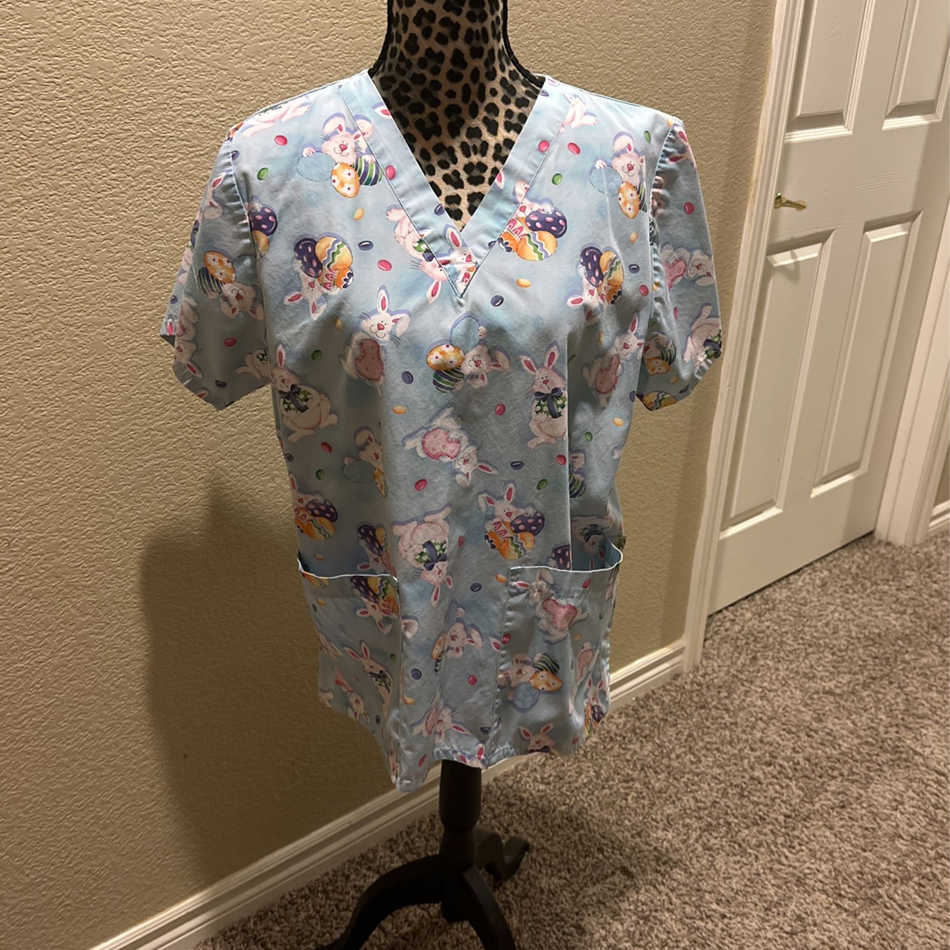 Scrub Top, Easter Print, Size M, $5
