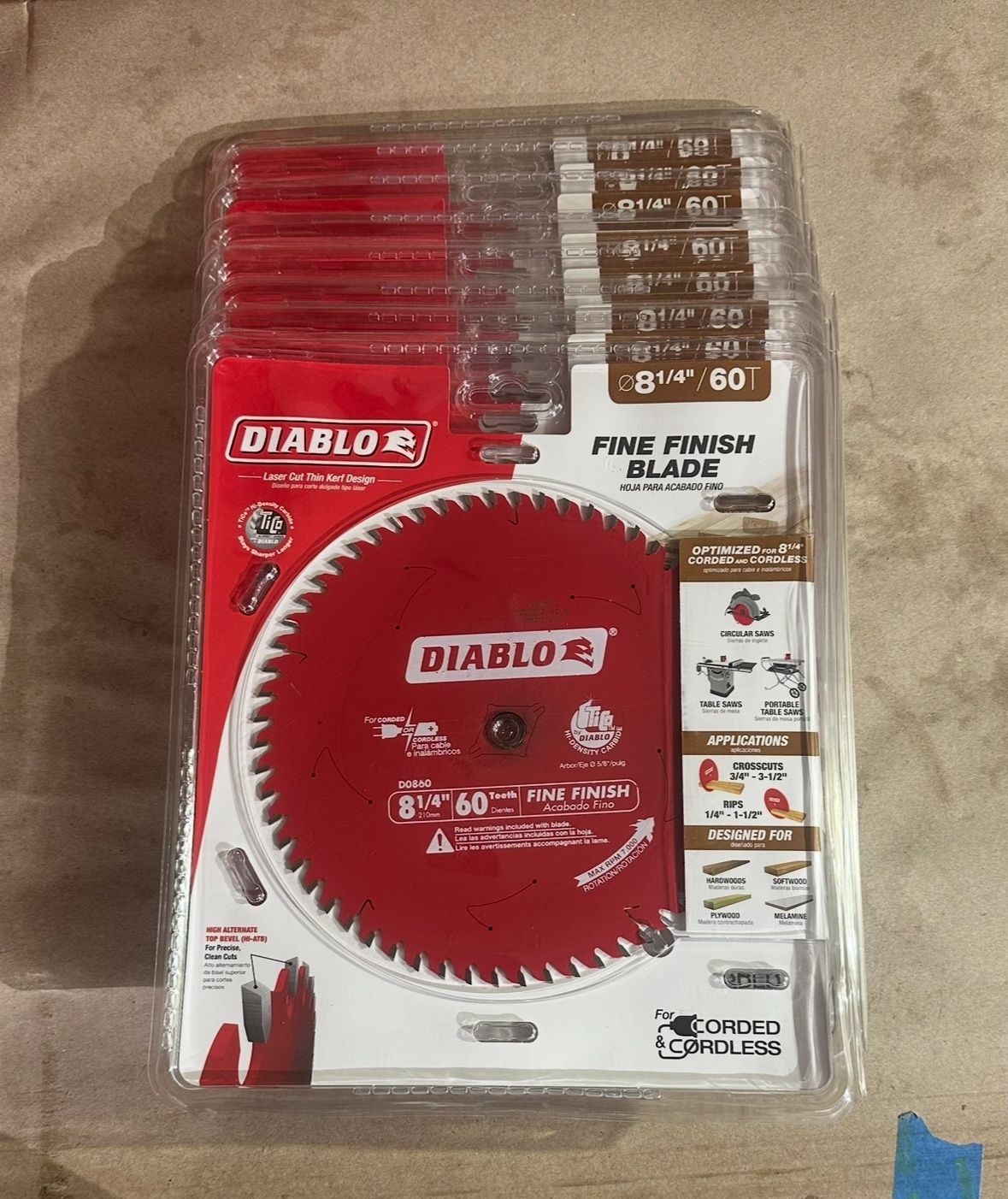 DIABLO 8-1/4in. x 60-Teeth Fine Finish Circular Saw Blade for Wood,table Saw