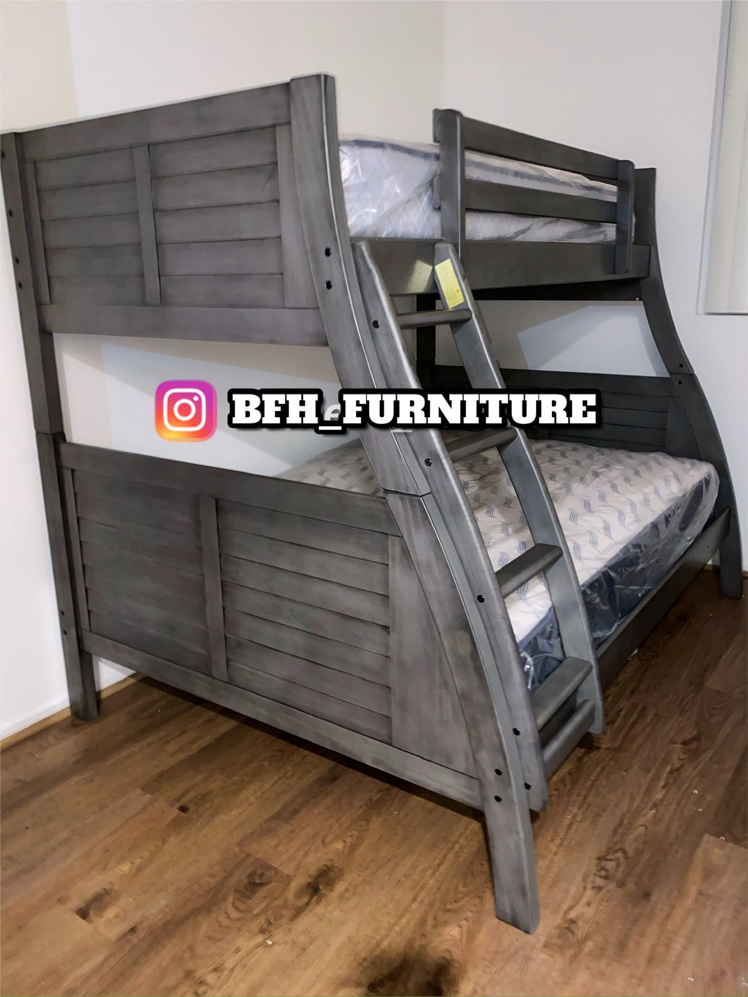 Twin Full Size Grey Bunkbed With Orthopedic Mattress