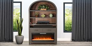 BEAUTIFUL ARCHED BOOKCASE WITH FIREPLACE 