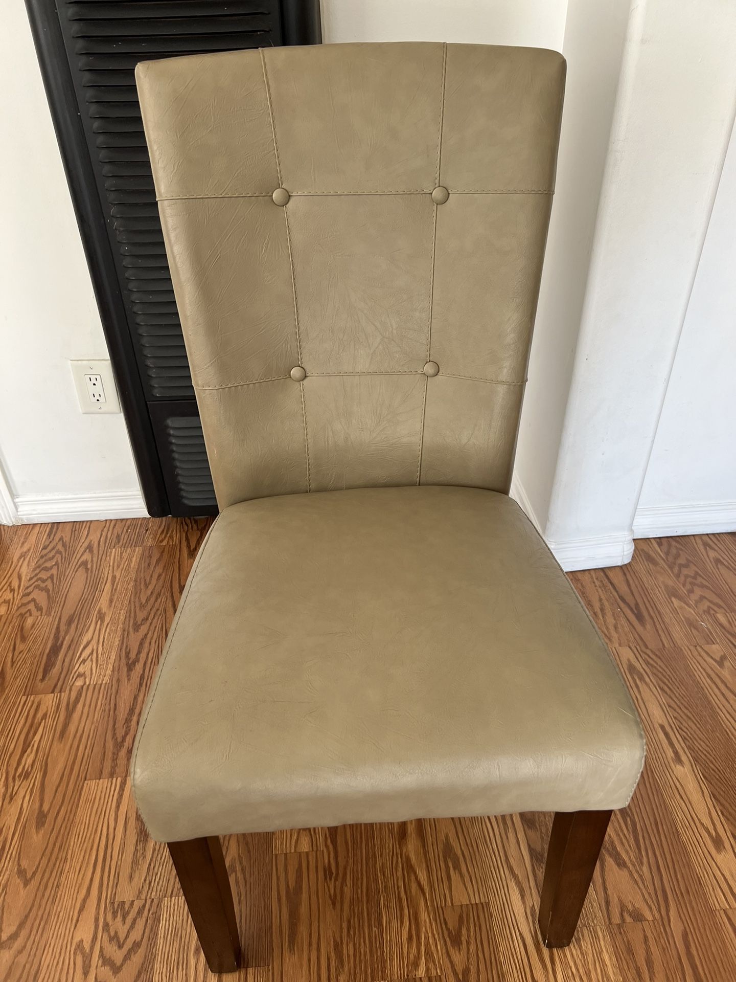 Wooden Dining Chairs With Beige Leather Cover 