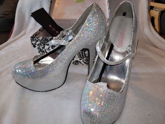 Bordello Silver Sequin Heels