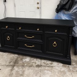 Refinished Vintage Dresser – Sleek Black & Gold Finish