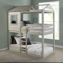 Twin Bunk Bed With Roof, Window, Guardrail