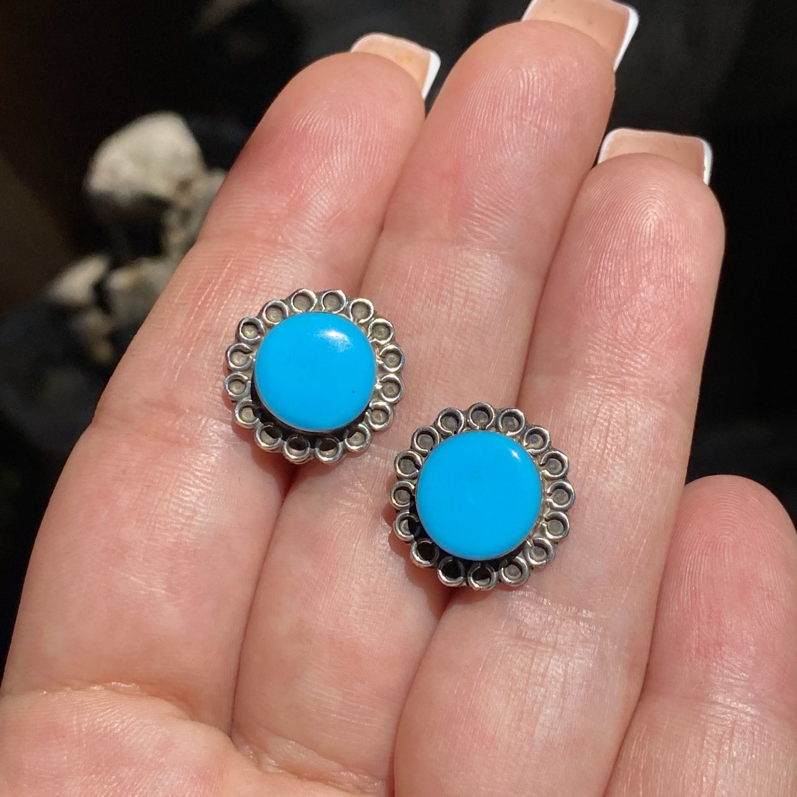 Vintage Mexico Taxco 925 Sterling + Turquoise Stone Earrings