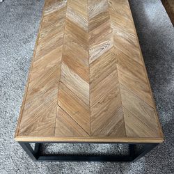 Crate & Barrel Wooden & Metal Coffee Table Chevron Pattern